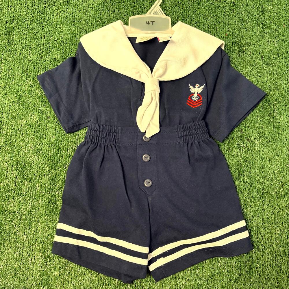 Vintage Y2K Little Bitty Sailor Romper Size 4T Navy Blue & White Short Sleeve